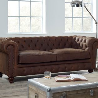 craftshades rich brown three seater Chesterfield sofa