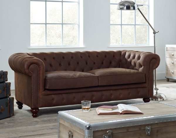 craftshades rich brown three seater Chesterfield sofa