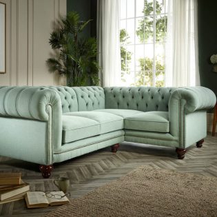 craftshades sage green L shape Chesterfield sofa