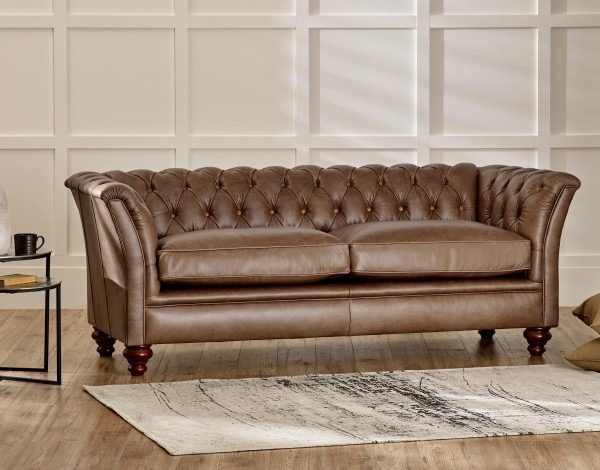 craftshades warm brown three seater Chesterfield sofa