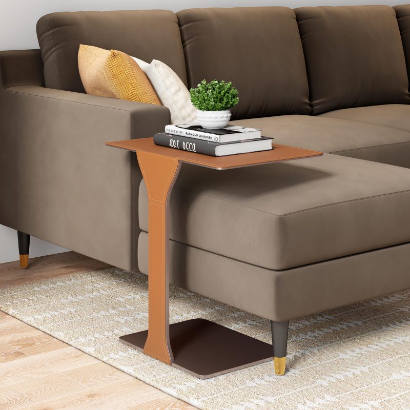 Garett Brown-Grey Leather Side & End Table