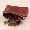 Genuine Leather Zippered Coin Purse with Gusseted Sides