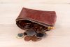 Genuine Leather Zippered Coin Purse with Gusseted Sides