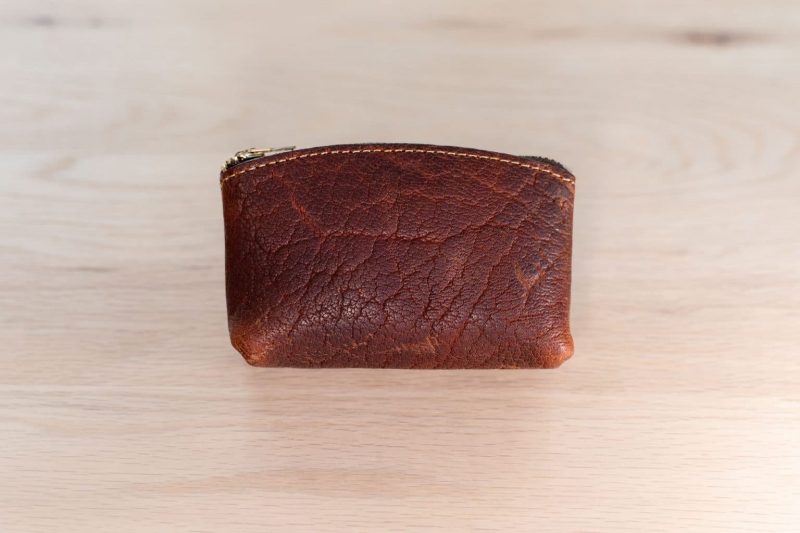 Genuine Leather Zippered Coin Purse with Gusseted Sides - Image 3