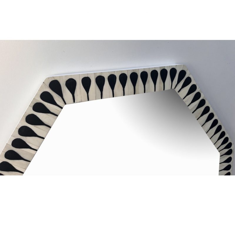 Handmade Bone Inlay Mirror Frame – Floral Design (White & Black) - Image 3