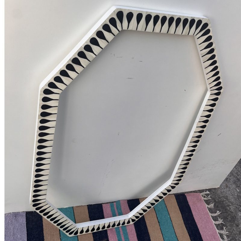 Handmade Bone Inlay Mirror Frame – Floral Design (White & Black) - Image 5