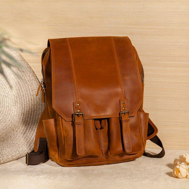 Craftshades – Leather Backpack, 16 Inches Personalized Engraved Laptop Rucksack Men Crazy Buffalo Leather School Backpack Bag For Outdoor
