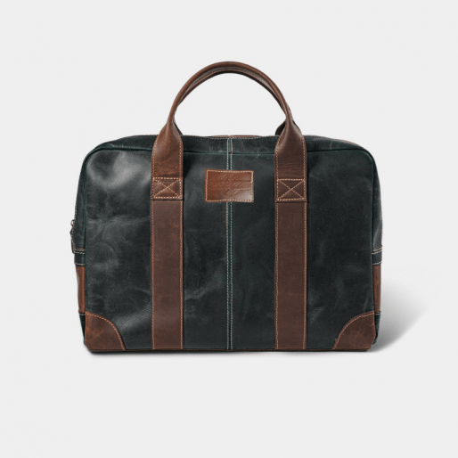 Craftshades buffalo leather laptop bag for men in green with brown straps, durable briefcase style