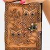 Handcrafted Owl Embossed Genuine Leather Journal with Vintage Lock