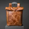 Becko Full Grain Leather Rolltop Backpack – Classic Black Urban Style