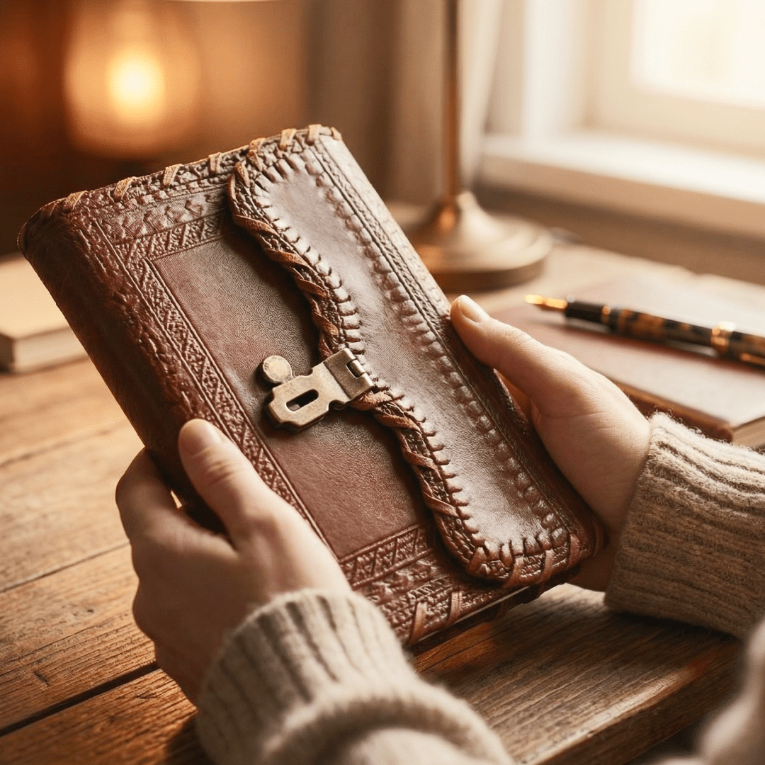 Classic Hand-Stitched Vintage Leather Diary with Brass Lock
