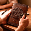 Craftshades – Metal Lock Brown Engraved Peacock Design 7″5 Handcrafted Leather Journal/Diary 200 page | 100% Genuine Leather