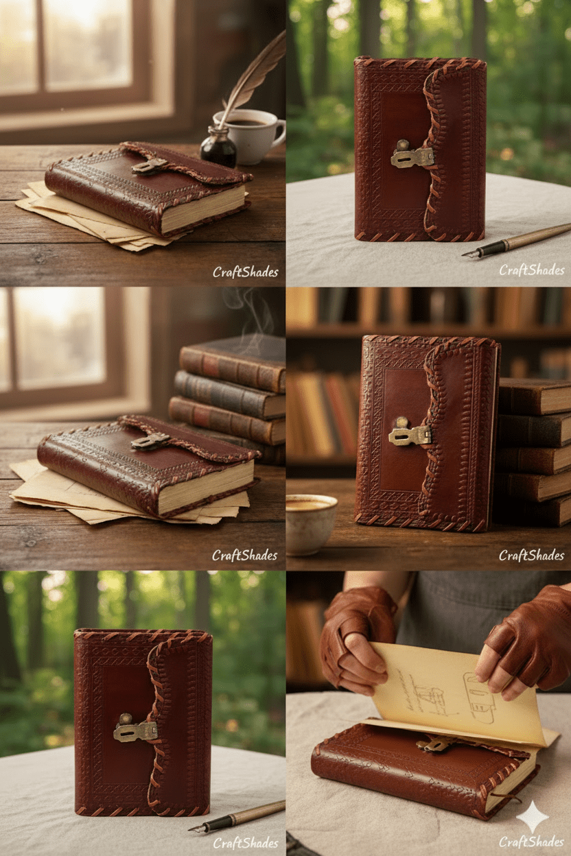 Classic Hand-Stitched Vintage Leather Diary with Brass Lock - Image 5