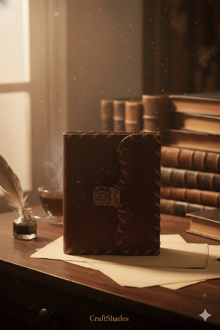 Classic Hand-Stitched Vintage Leather Diary with Brass Lock - Image 4