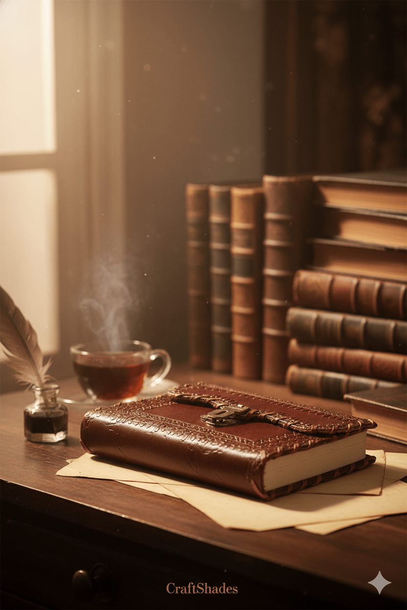 Classic Hand-Stitched Vintage Leather Diary with Brass Lock - Image 3