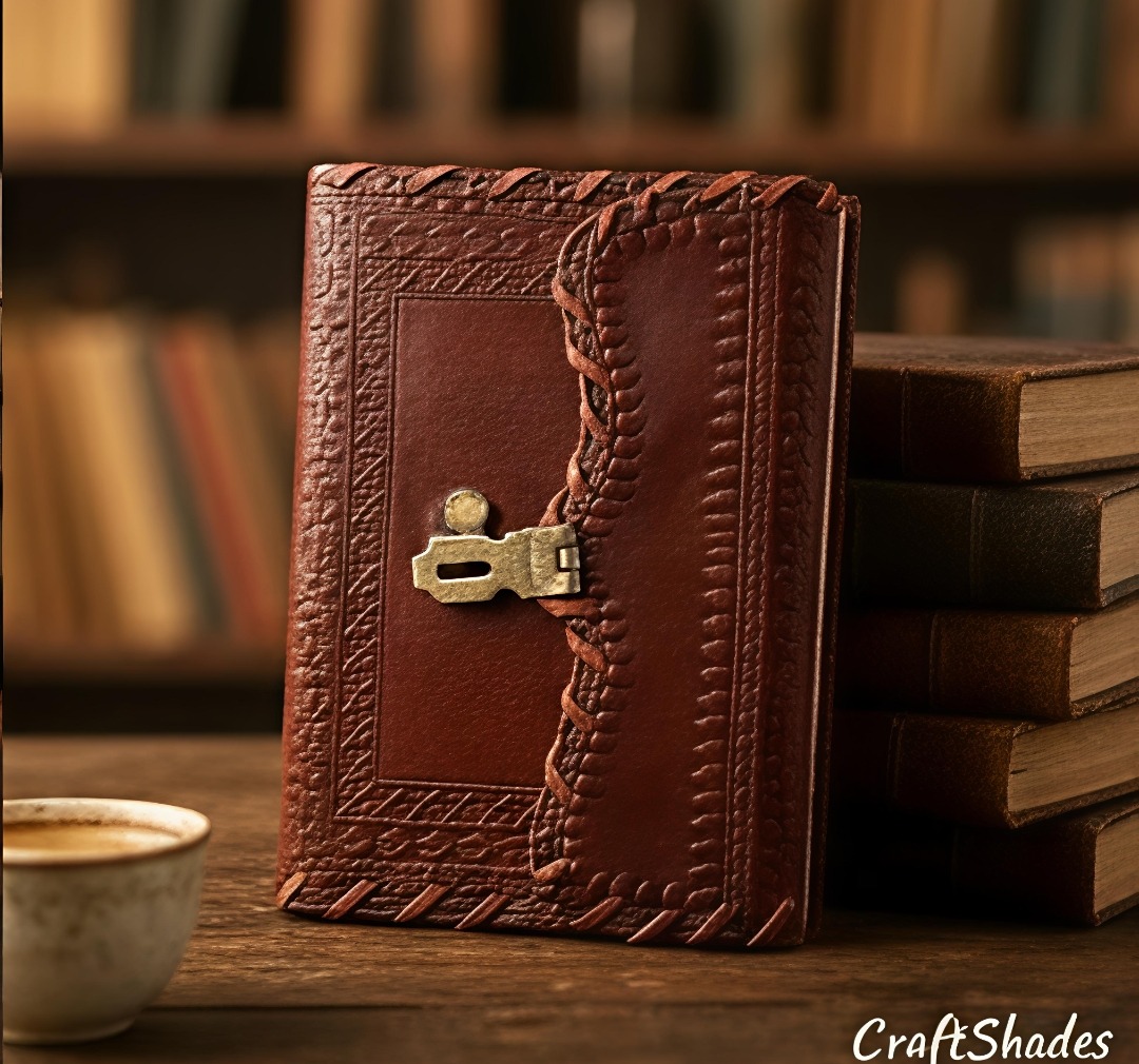 Classic Hand-Stitched Vintage Leather Diary with Brass Lock - Image 2