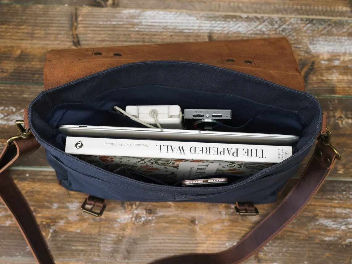 Canvas Messenger Bag - Blue - Image 4
