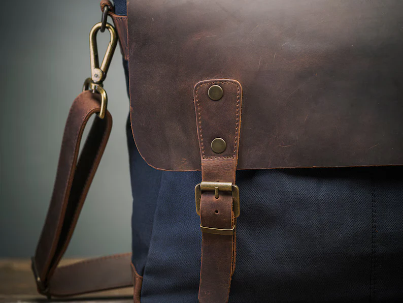 Canvas Messenger Bag - Blue - Image 2